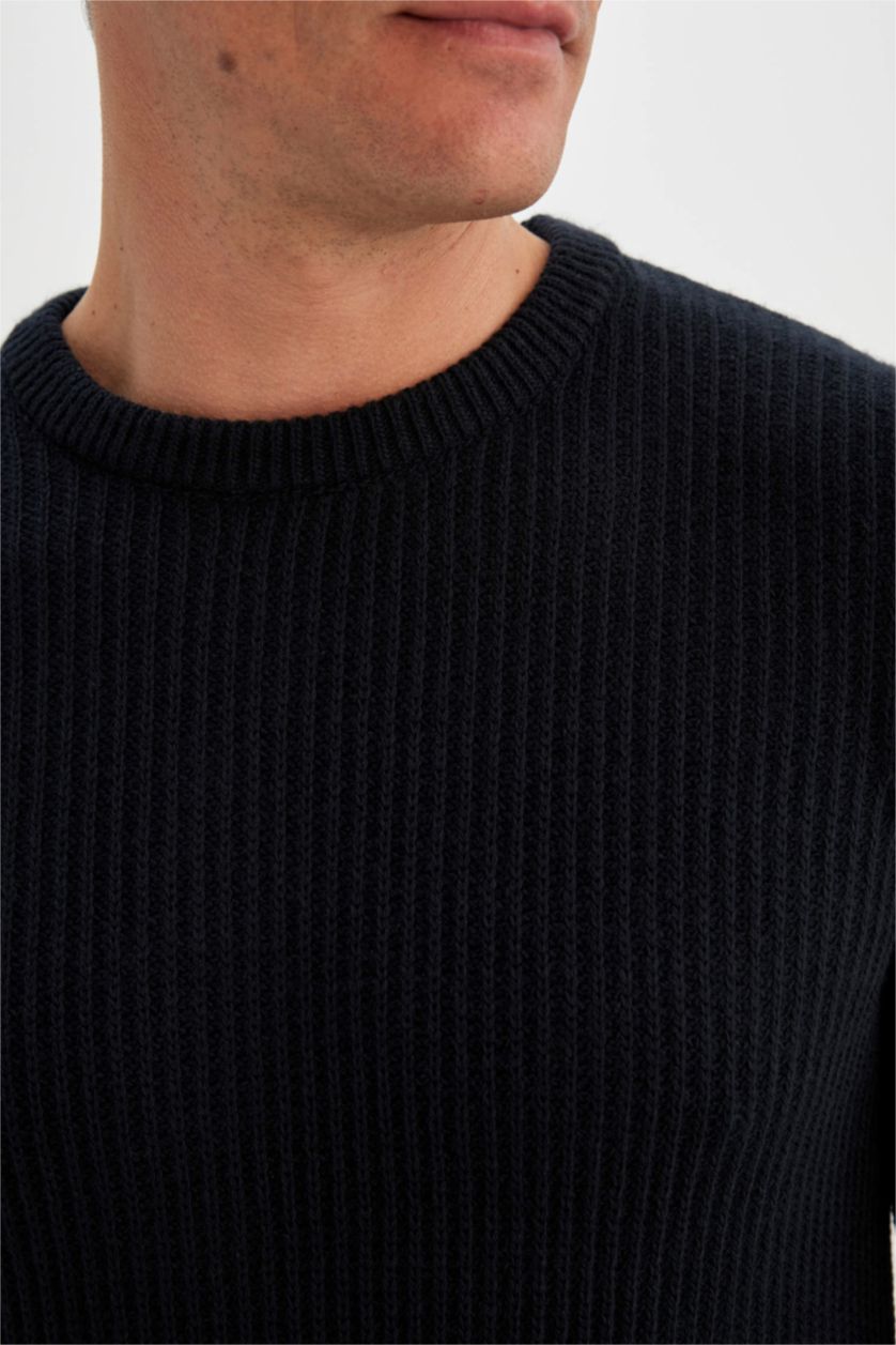 HOMME Marin Pull en Tricot à Col Rond Coupe décontractée