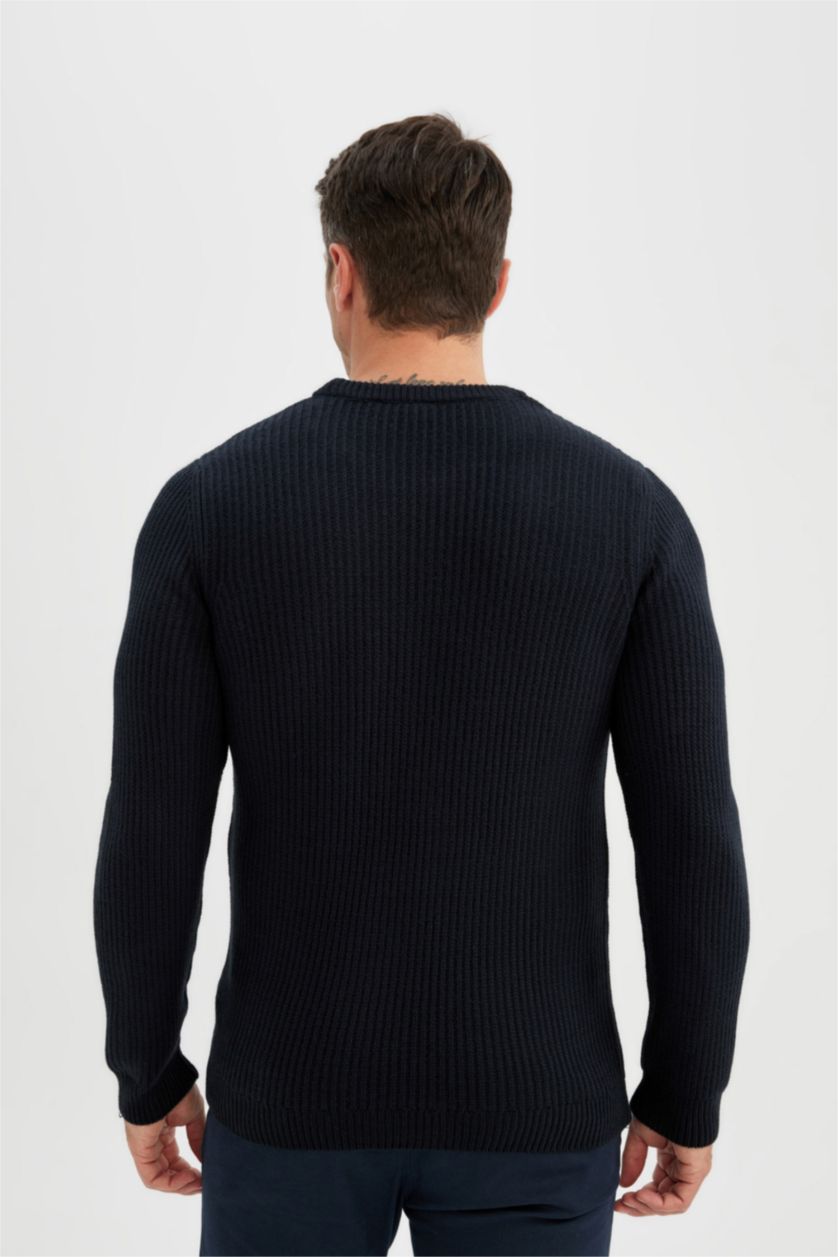 HOMME Marin Pull en Tricot à Col Rond Coupe décontractée