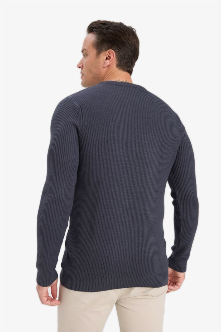 Erkek Antrasit Standart Fit Normal Kesim Bisiklet Yaka Dokulu Triko Kazak