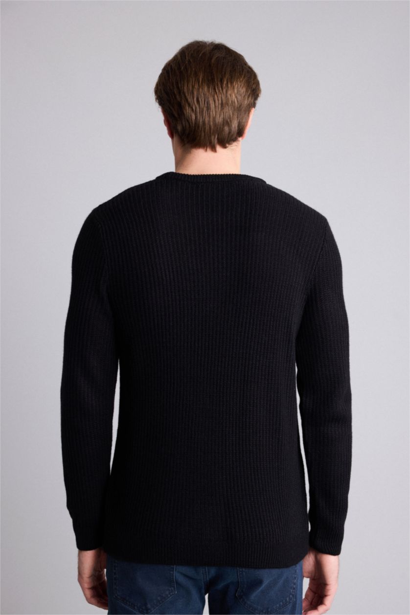 Men Black Standard Fit Knitwear Pullover