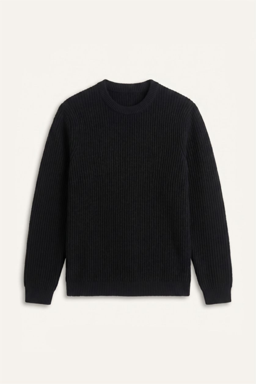 Men Black Standard Fit Knitwear Pullover