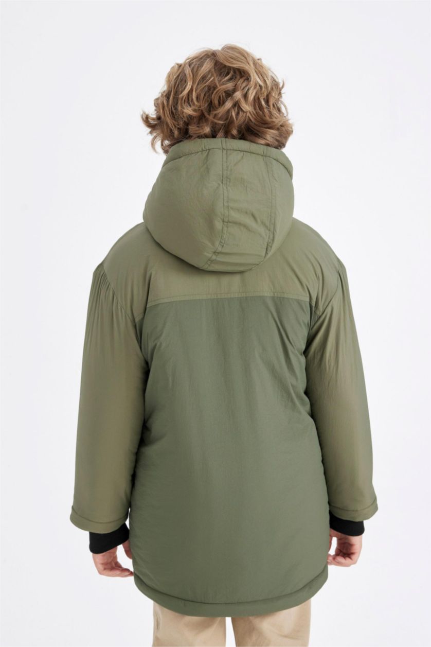 Erkek Çocuk - Genç Erkek Haki Su Geçirmez Kapüşonlu Fermuarlı Cepli Pelüş Astar Parka Erkek Çocuk