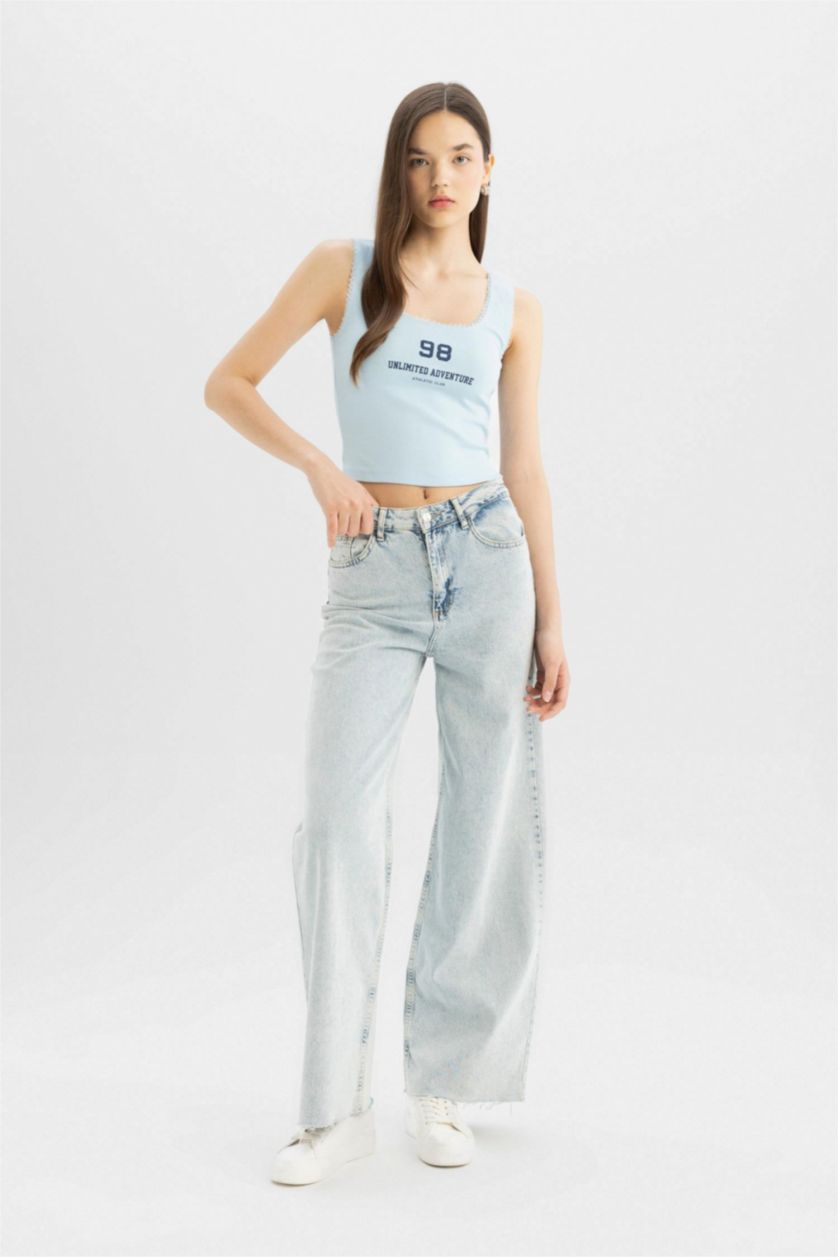 Kadın Açık Mavi Coool Fitted Baskılı U Yaka Modal Atlet