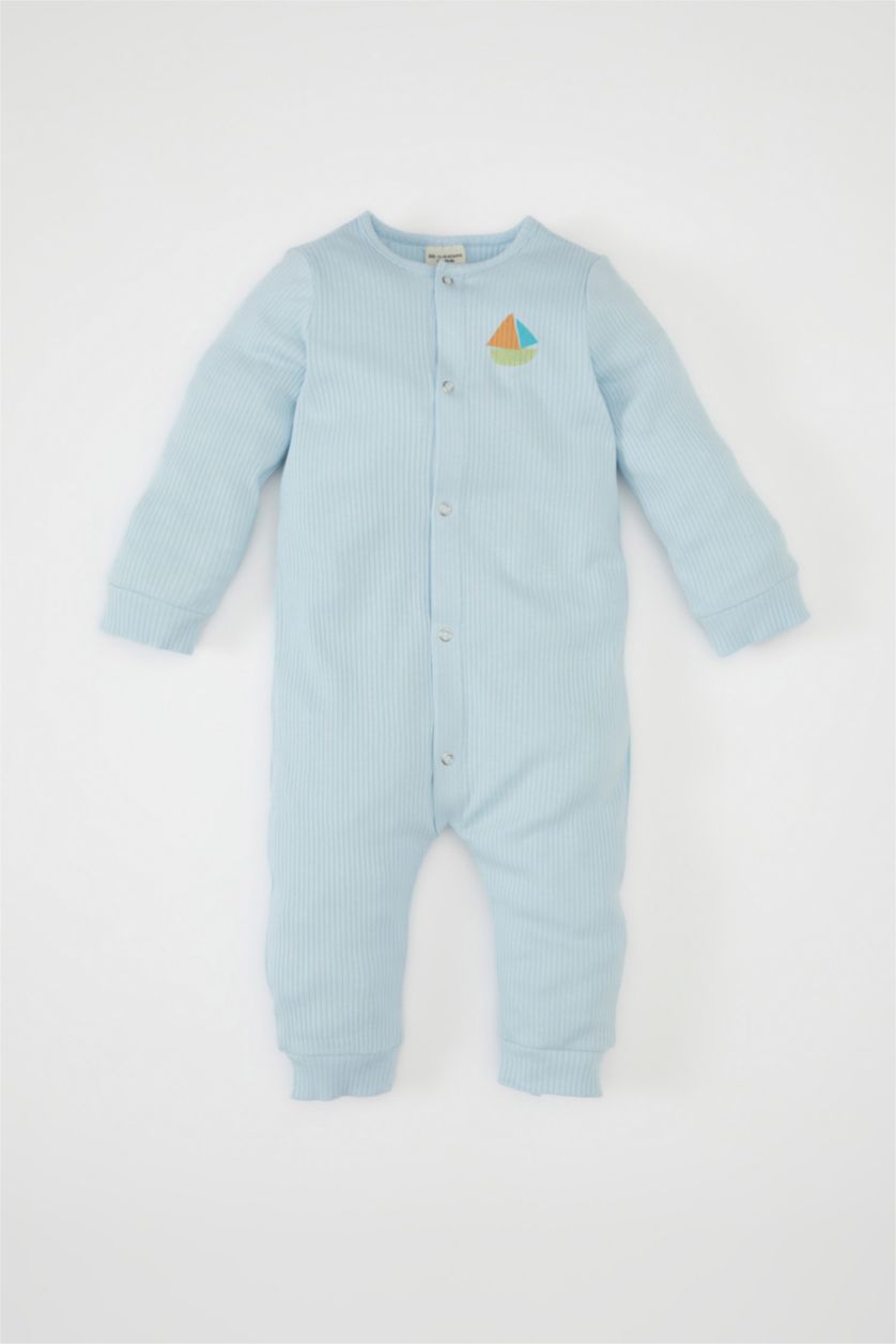 طفلة صغيرة أزرق فاتح جمبسوت بيبي اولادي حديثي الولادة مضلع بكم طويل