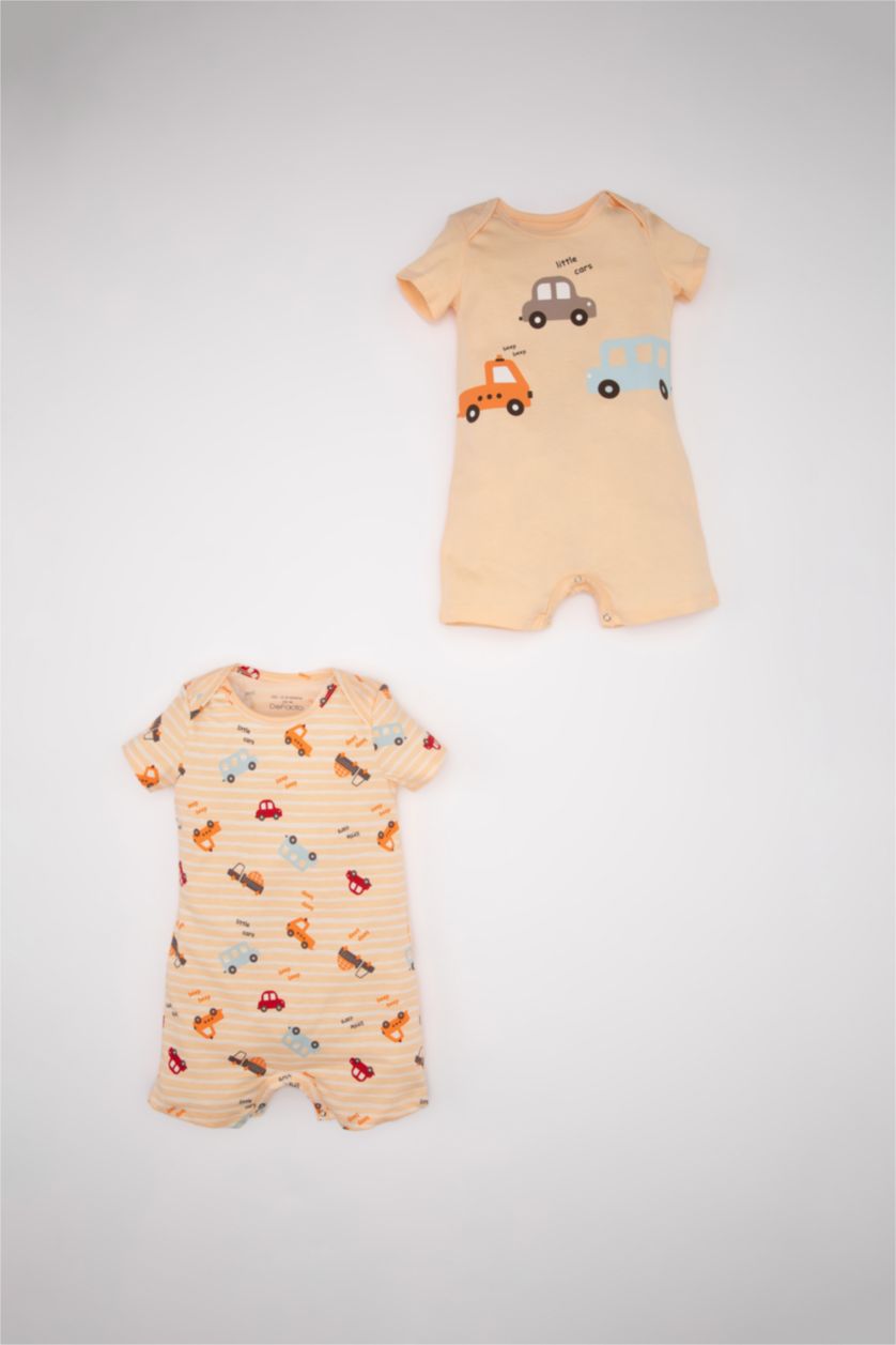 BABY GIRL Salmon Baby Boy Newborn Vehicle Printed Cotton 2 Piece Jumpsuit