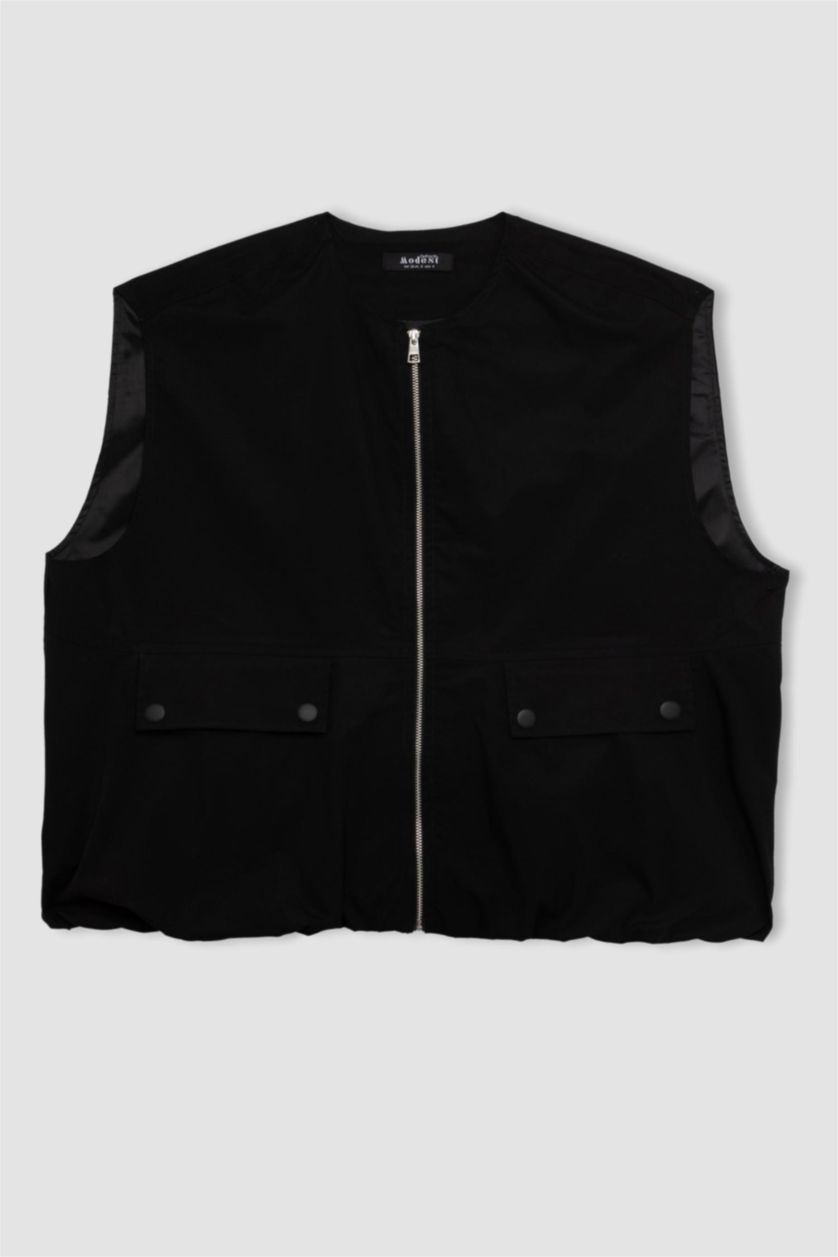 WOMAN Black Poplin Zipper Vest