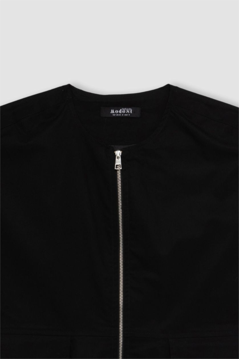 WOMAN Black Poplin Zipper Vest