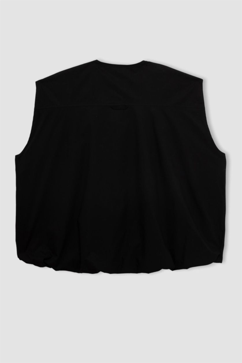 WOMAN Black Poplin Zipper Vest