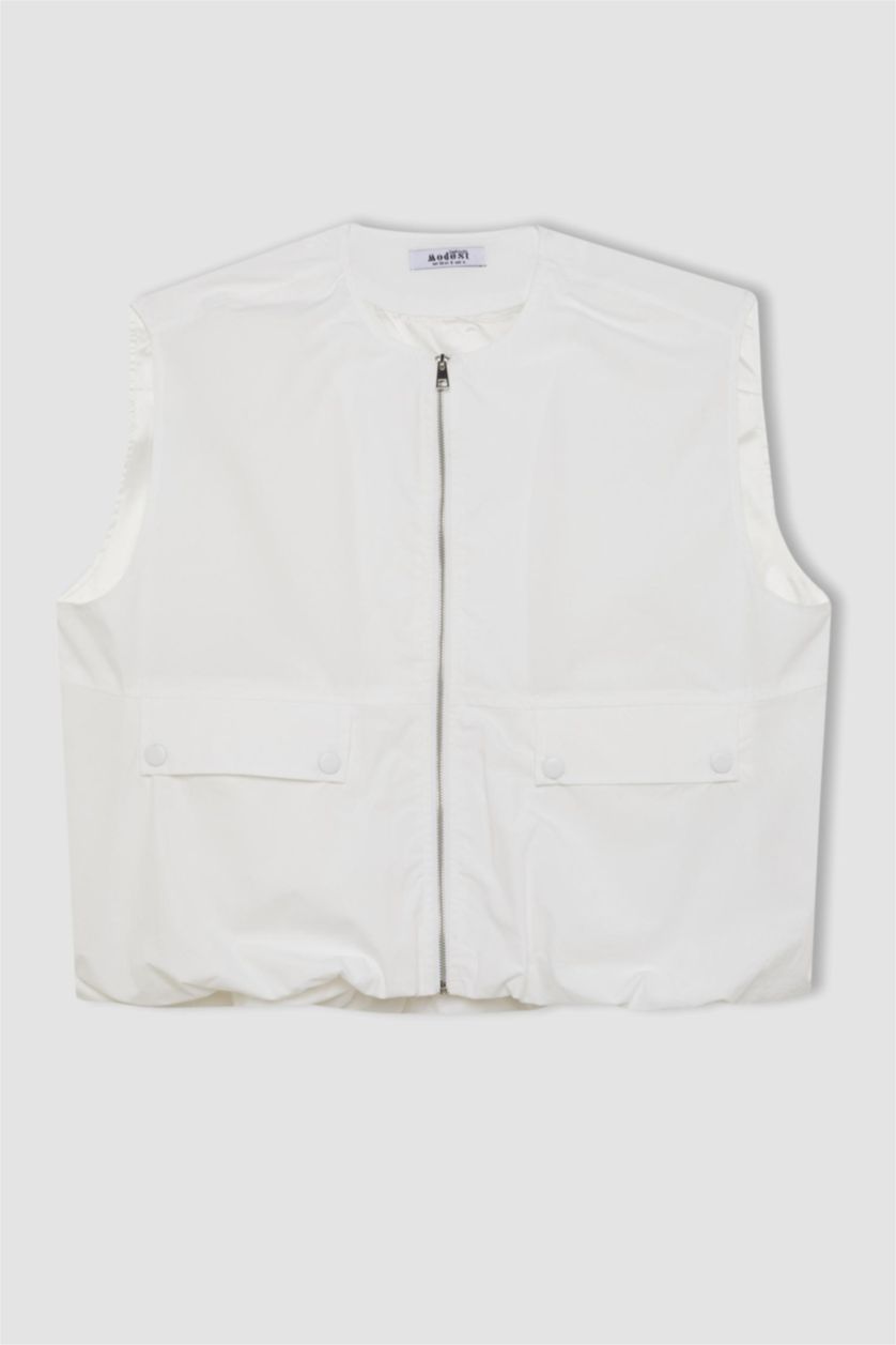 WOMAN White Poplin Zipper Vest