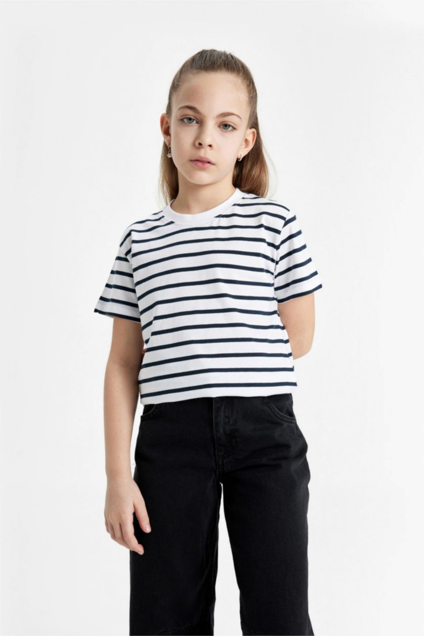 GIRLS & TEENS Ecru Girl Striped Short Sleeve T-Shirt