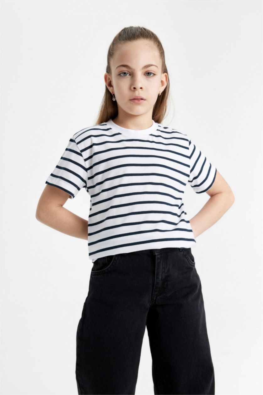 GIRLS & TEENS Ecru Girl Striped Short Sleeve T-Shirt