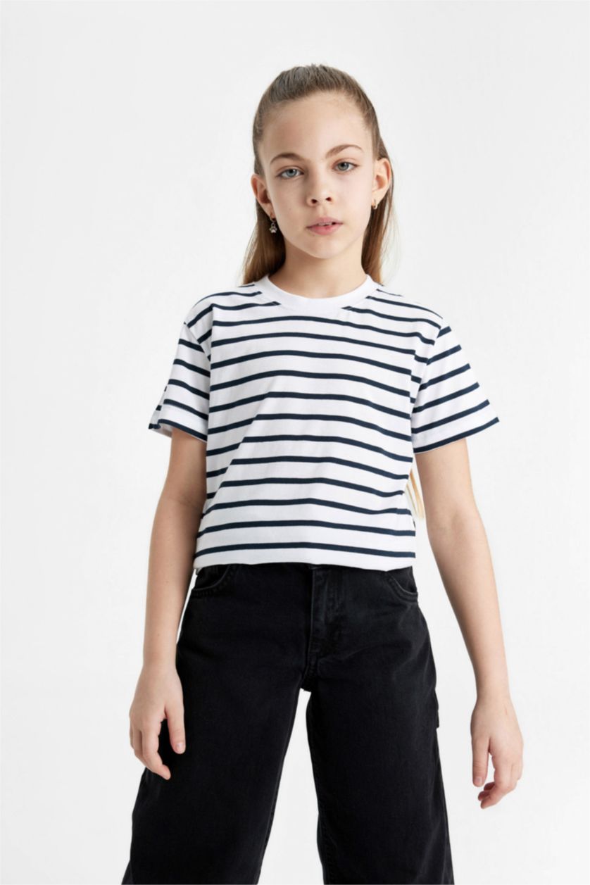 GIRLS & TEENS Ecru Girl Striped Short Sleeve T-Shirt