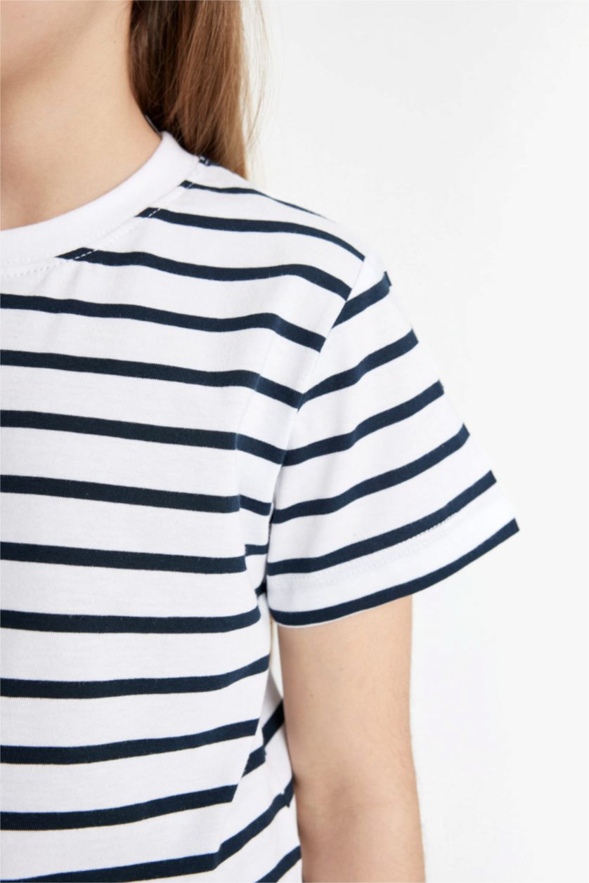 GIRLS & TEENS Ecru Girl Striped Short Sleeve T-Shirt