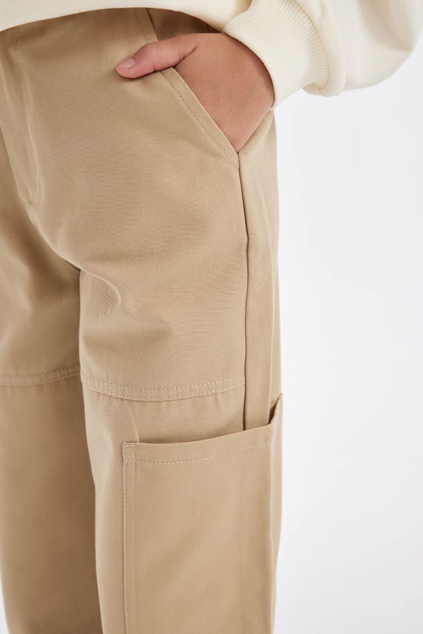 Kız Çocuk - Genç Kız Kum Kız Çocuk Kargo Cepli Beli ve Paçası Lastikli  Pamuklu Paraşüt Pantolon