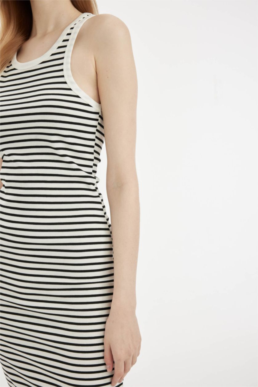 Әйелдерге АҚ тығыз көйлек жолақ қиылысқан жаға қысқа жеңді Қысқа жеңді трикотаж көйлек