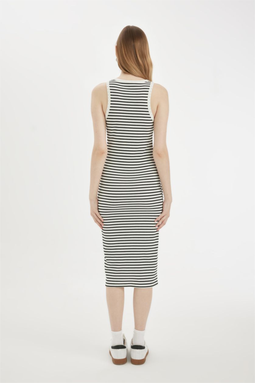 Әйелдерге АҚ тығыз көйлек жолақ қиылысқан жаға қысқа жеңді Қысқа жеңді трикотаж көйлек