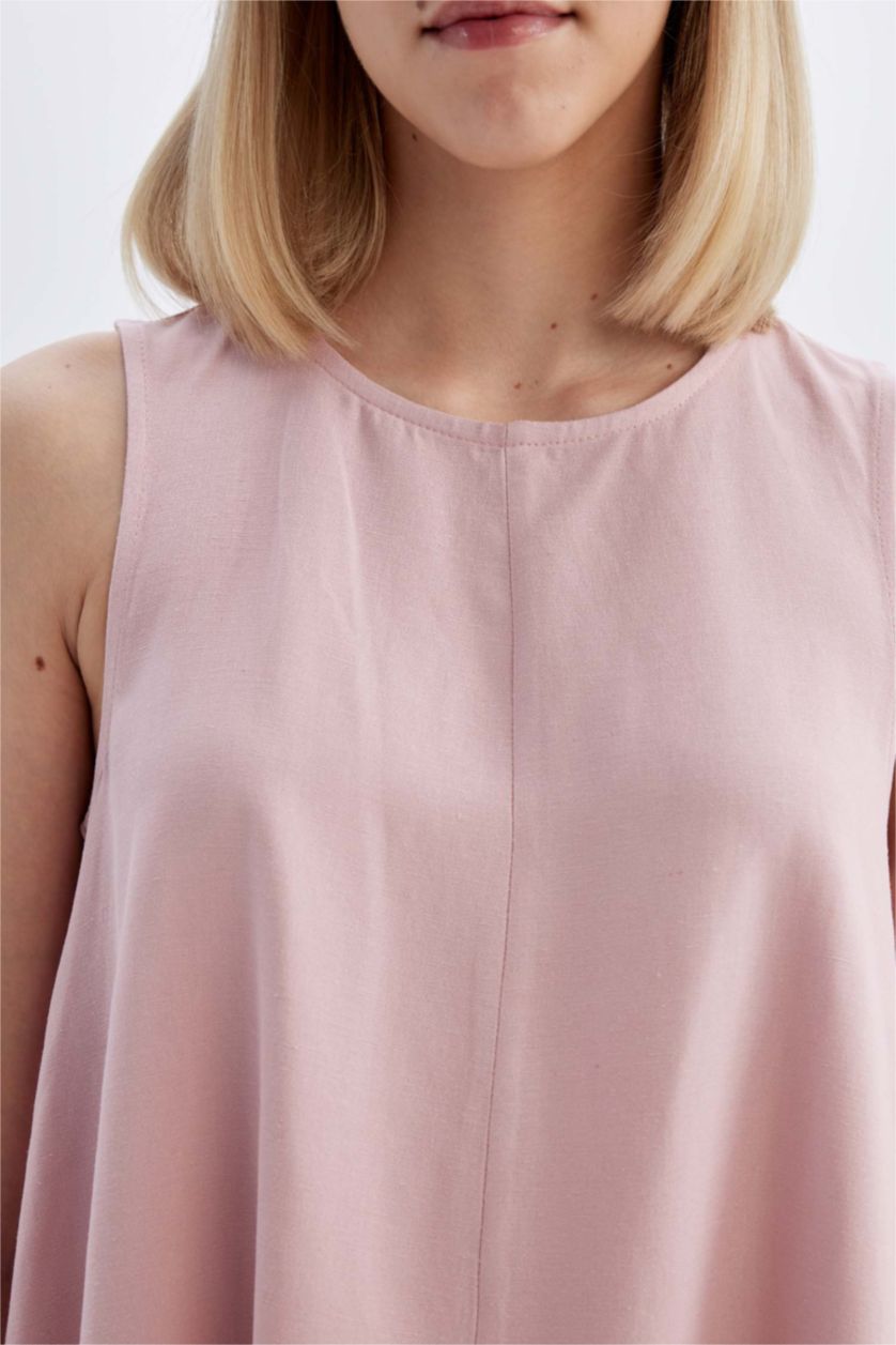 Женщины Розовый Платье мини А-силуэта с круглым вырезом