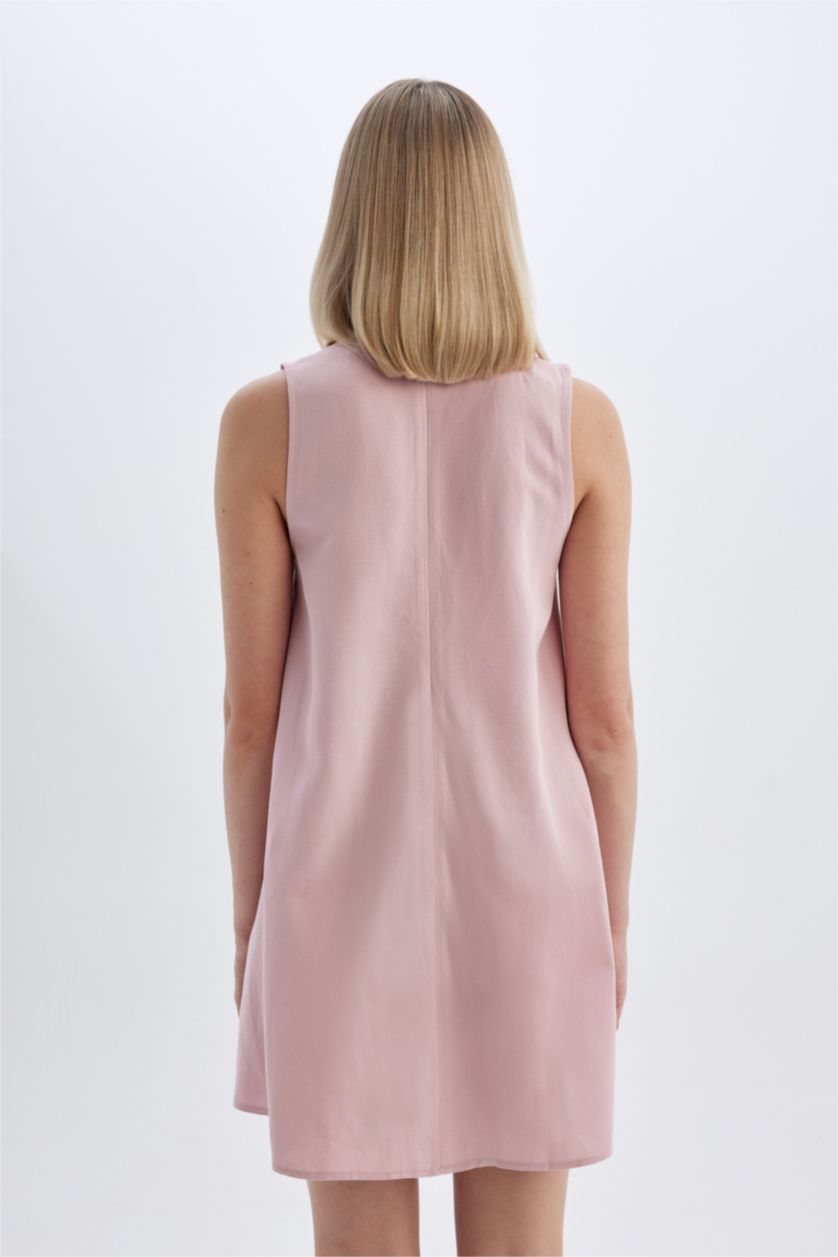 Женщины Розовый Платье мини А-силуэта с круглым вырезом