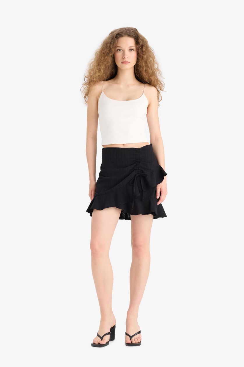 WOMAN Black Linen Look Normal Waist Mini Skirt