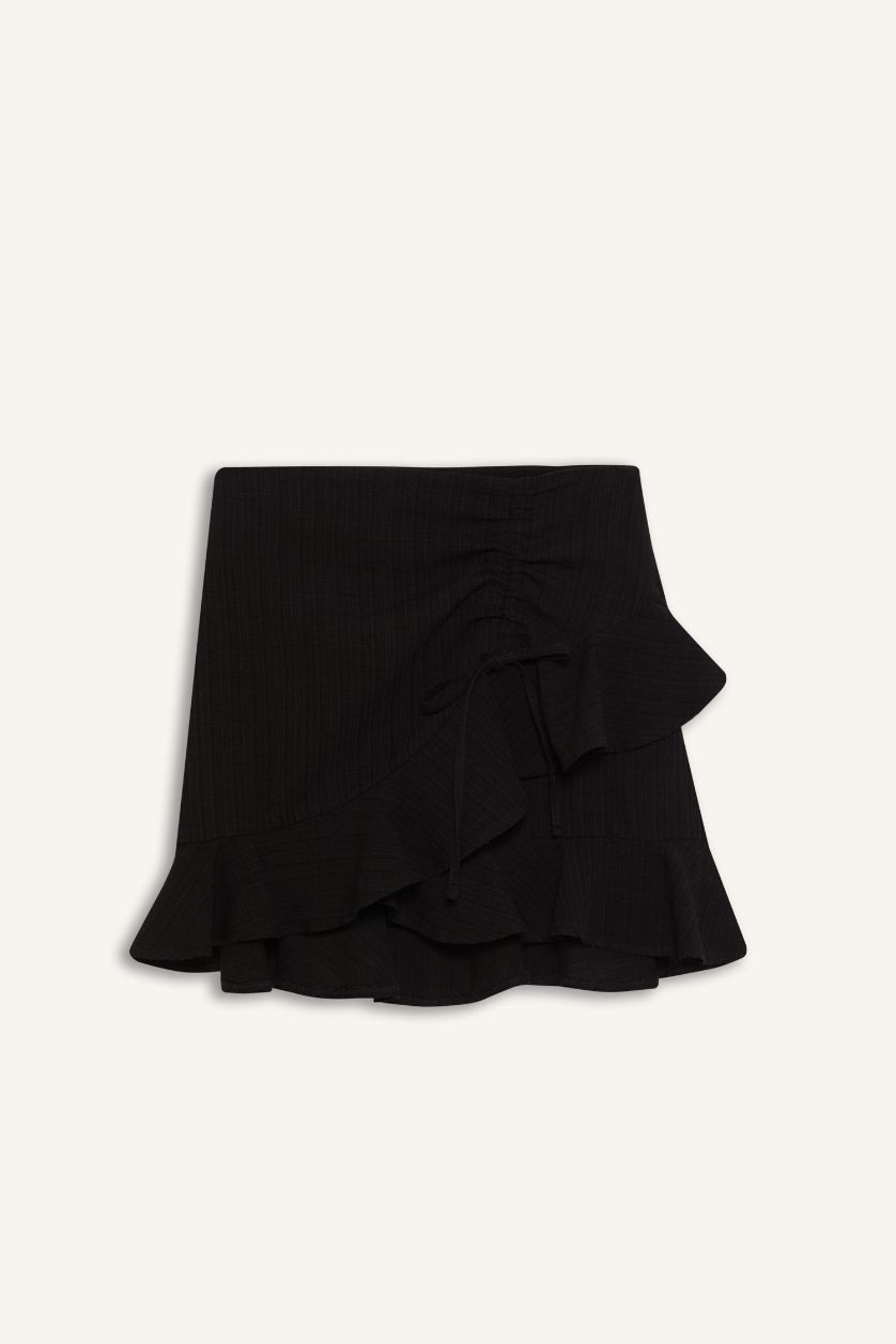 WOMAN Black Linen Look Normal Waist Mini Skirt