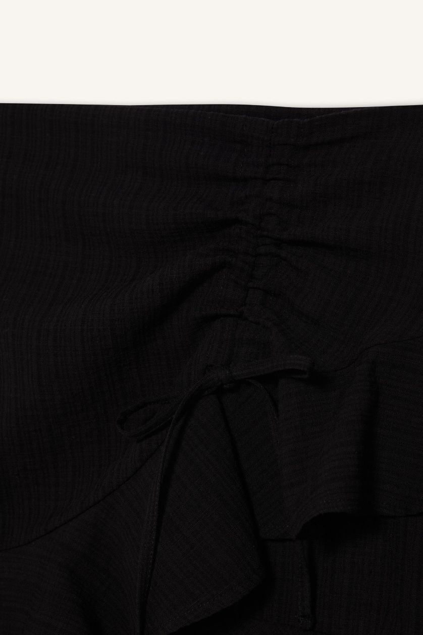 WOMAN Black Linen Look Normal Waist Mini Skirt