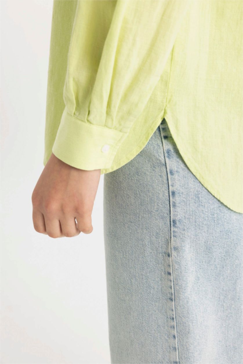 نساء أخضر فاتح قميص طويل قطن مطبوع قصة مريحة