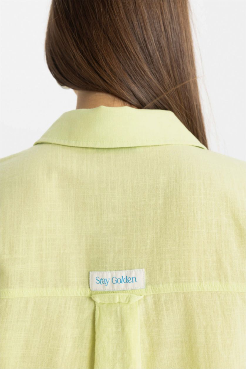 نساء أخضر فاتح قميص طويل قطن مطبوع قصة مريحة