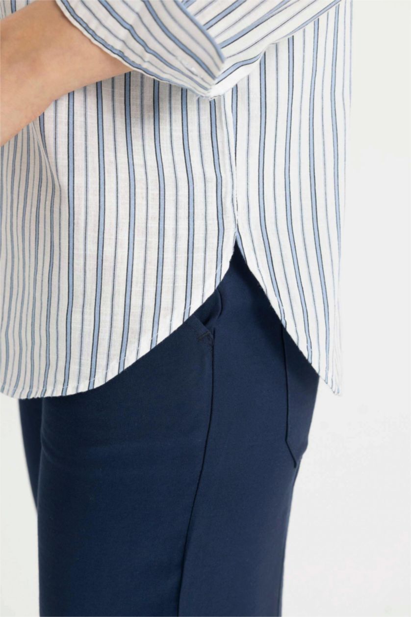 WOMAN Blue Relax Fit Long Sleeve Flared Cotton Striped Tunic