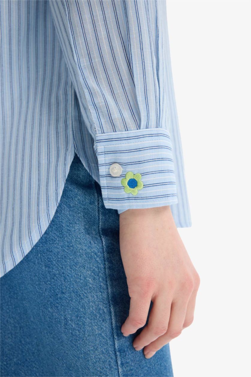 نساء أزرق فاتح تونيكة كم طويل مطبوعة قصة مريحة