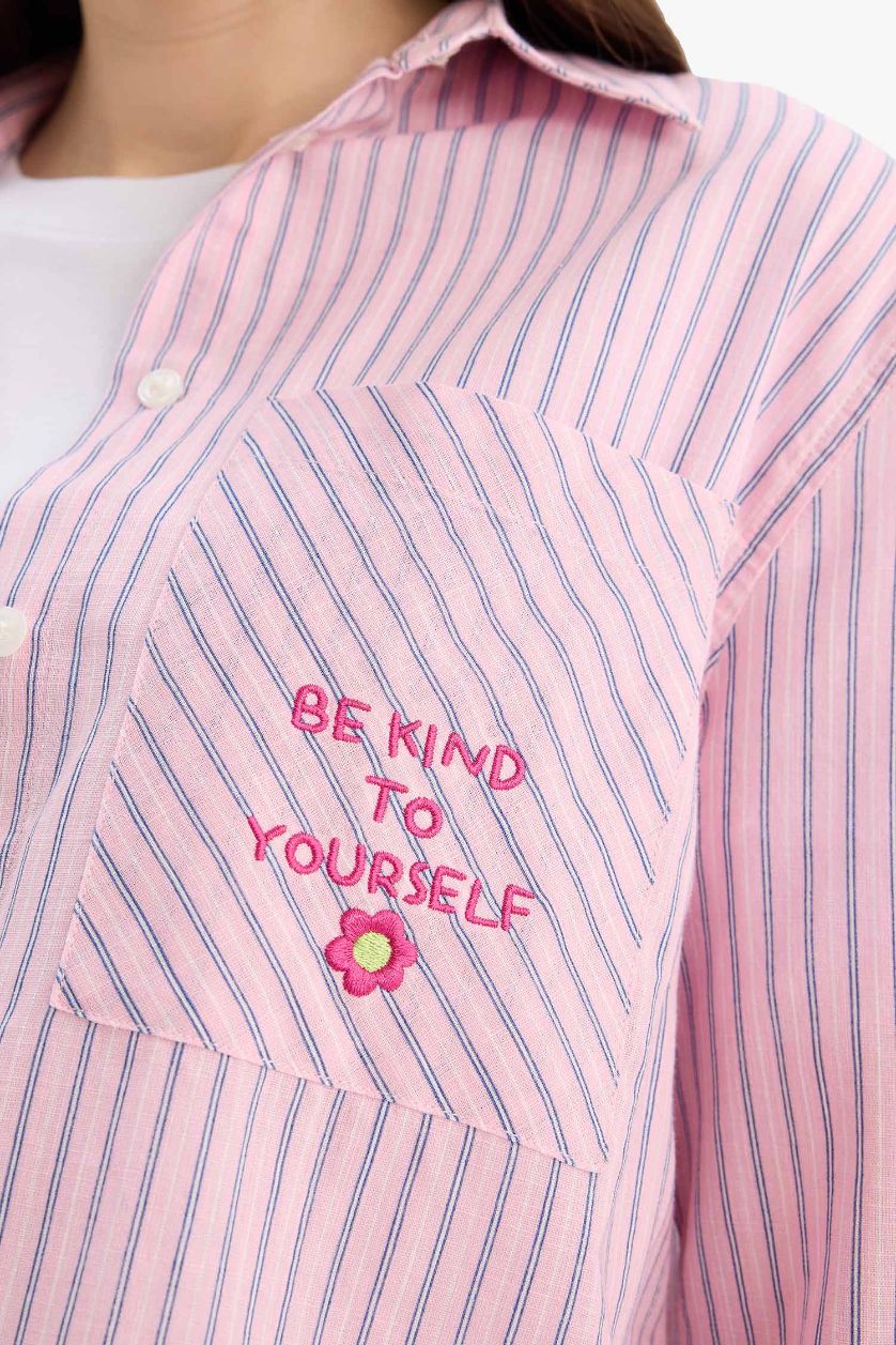 نساء زهري تونيكة كم طويل مطبوعة قصة مريحة