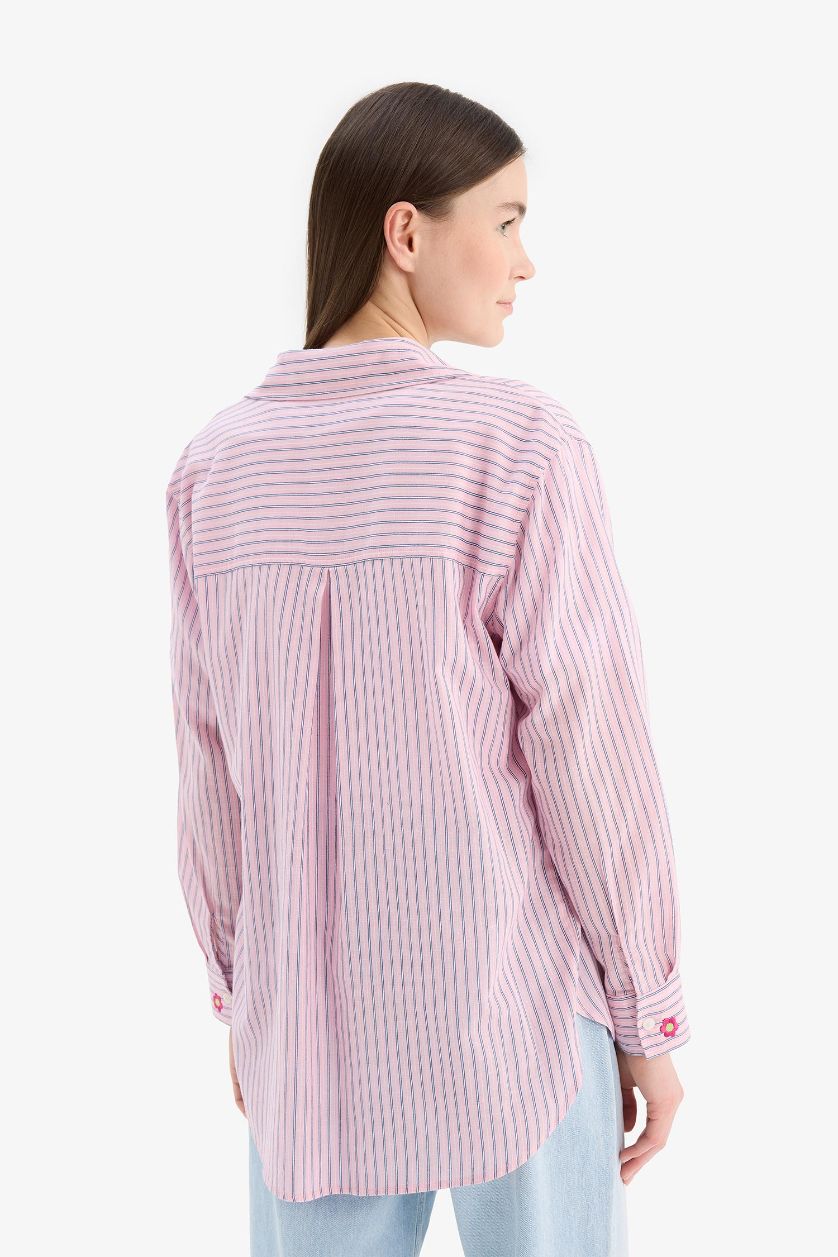 نساء زهري تونيكة كم طويل مطبوعة قصة مريحة