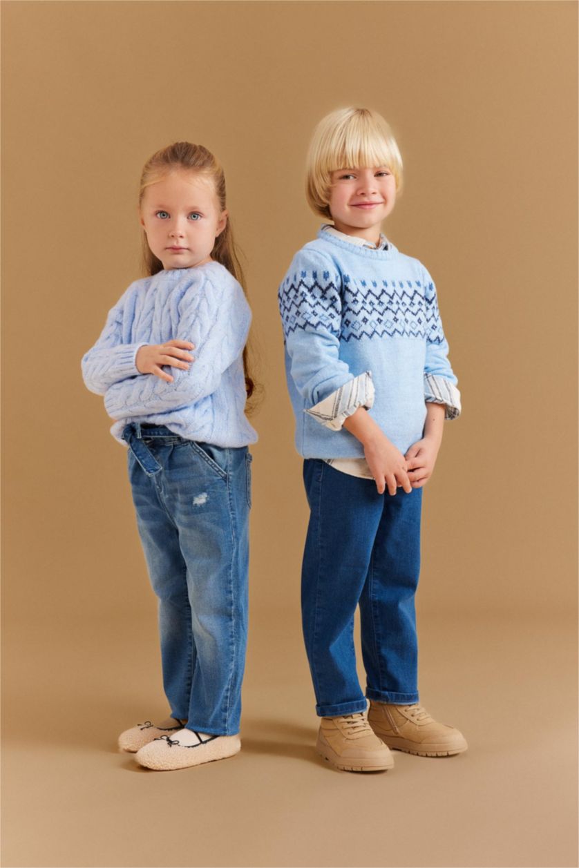 BABY BOY Blue Baby Boy Regular Fit Ethnic Patterned Pullover