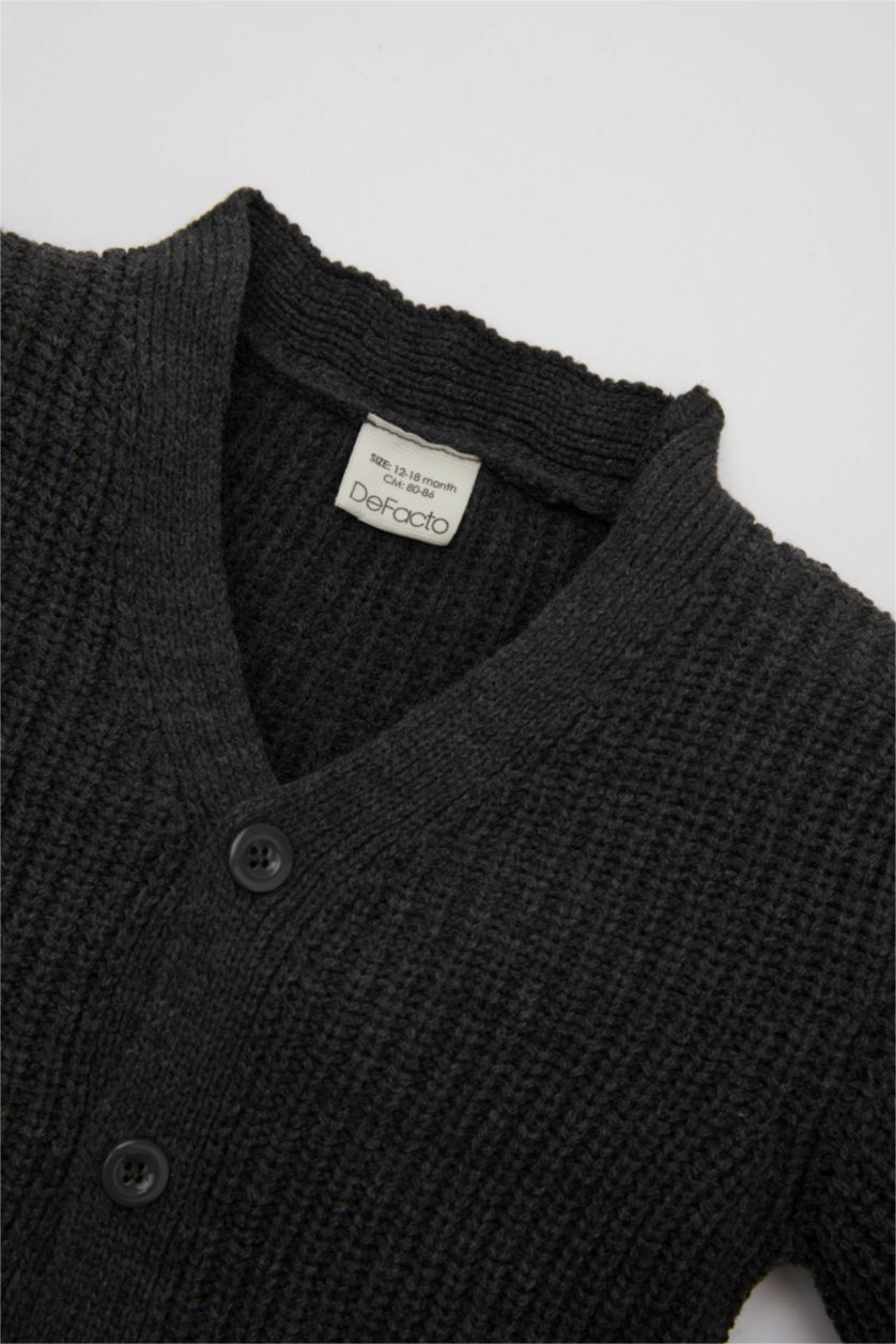 BÉBÉ GARÇON Gris Cardigan en Tricot à Boutons Noir avec Col en V pour Bébé Garçon