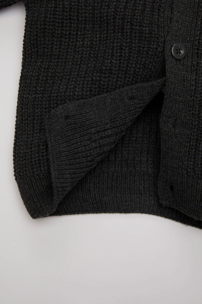 BÉBÉ GARÇON Gris Cardigan en Tricot à Boutons Noir avec Col en V pour Bébé Garçon