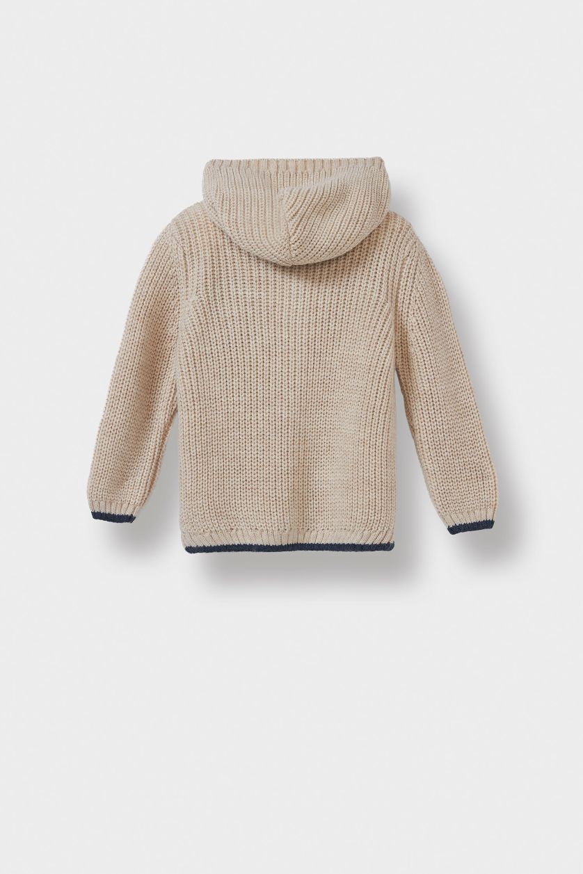 Erkek Bebek Açık Taş Triko Kapüşonlu Harf Nakışlı Düğmeli Hırka Erkek Bebek