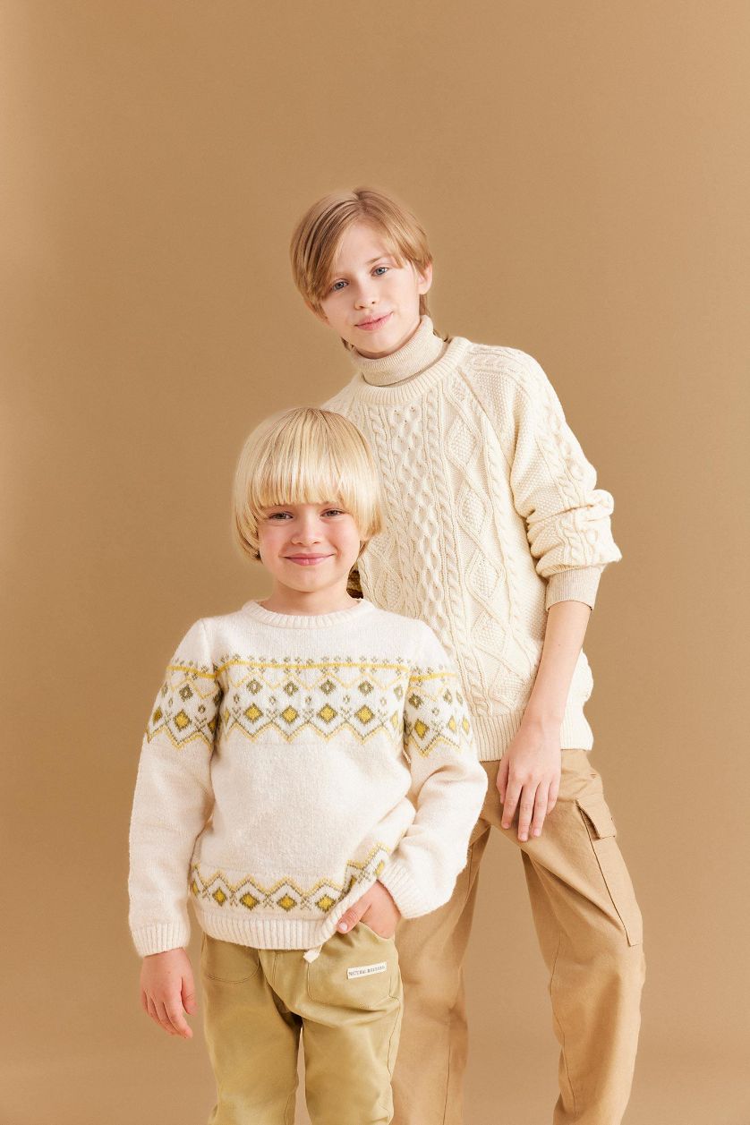 Erkek Bebek Açık Taş Etnik Desenli Triko Kazak Erkek Bebek