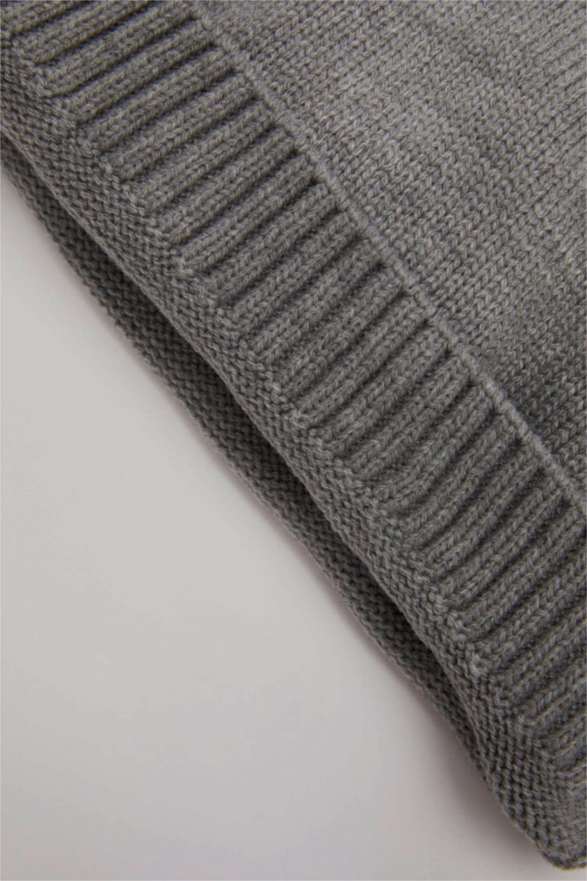 BABY BOY Light Grey Melange Baby Boy Printed Knitted Pullover