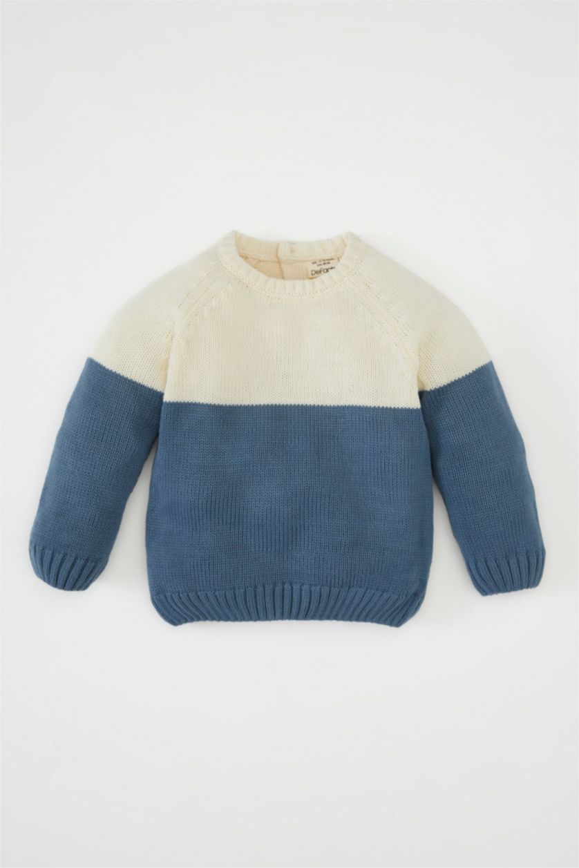 Erkek Bebek Mavi Erkek Bebek Renk Bloklu Bisiklet Yaka Triko Kazak