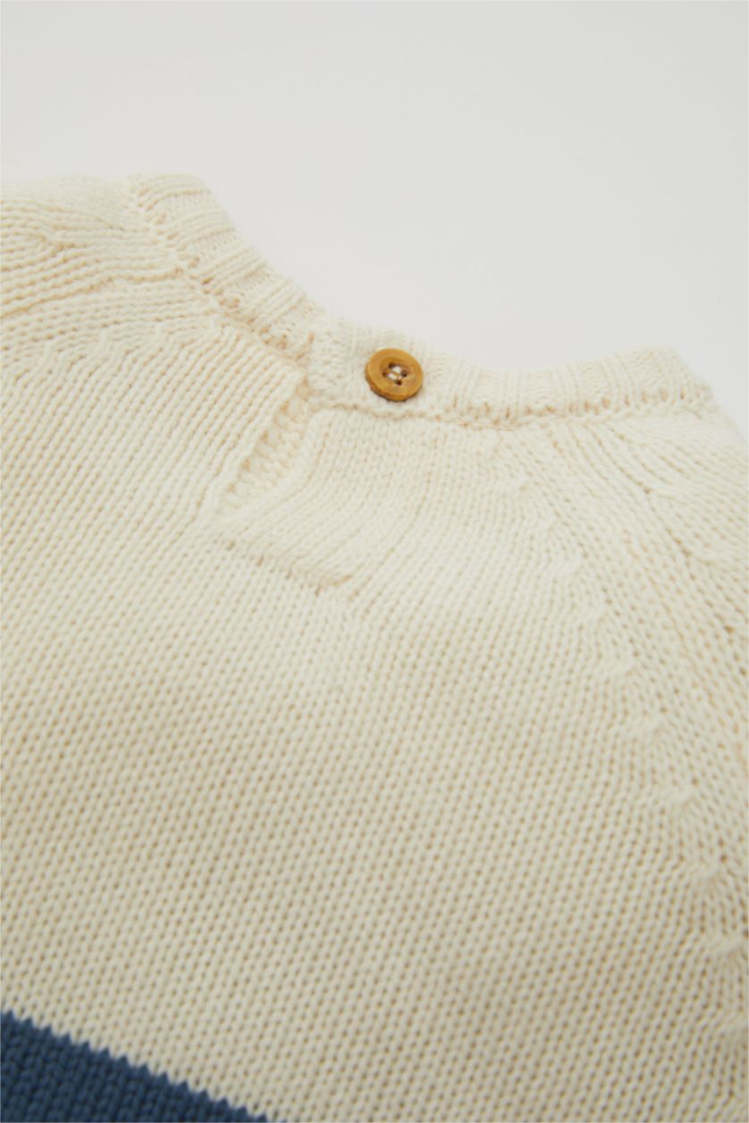 Erkek Bebek Mavi Erkek Bebek Renk Bloklu Bisiklet Yaka Triko Kazak