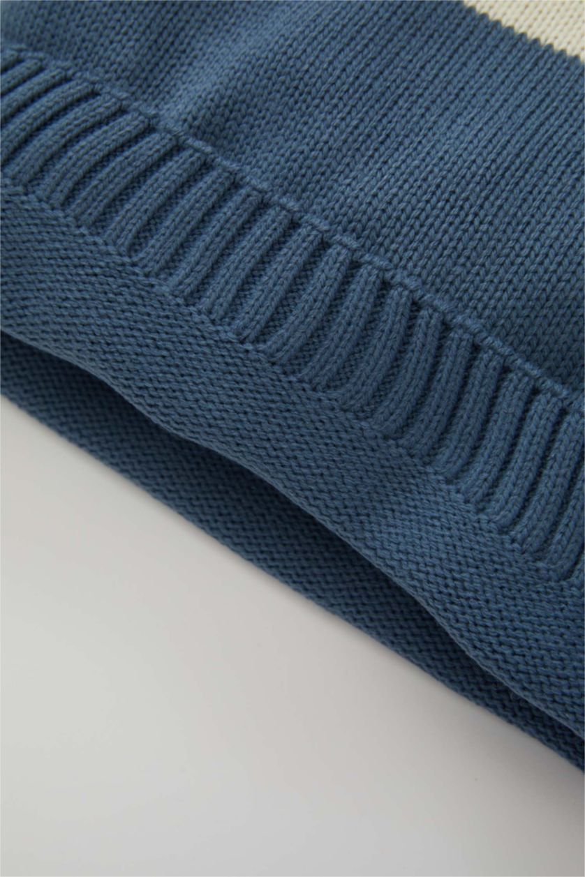 Erkek Bebek Mavi Erkek Bebek Renk Bloklu Bisiklet Yaka Triko Kazak