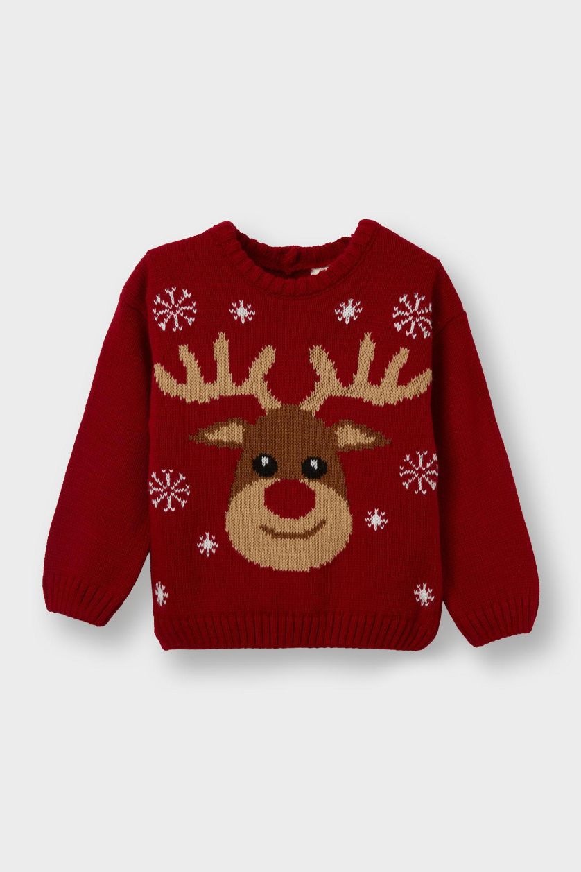 BABY BOY Red Baby Boy Christmas Themed Regular Fit Pullover