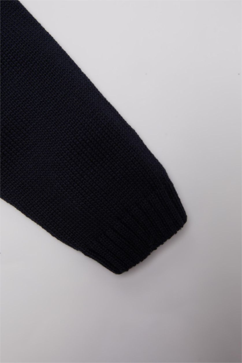 Erkek Bebek Lacivert Bisiklet Yaka Yılbaşı Temalı Triko Kazak Erkek Bebek