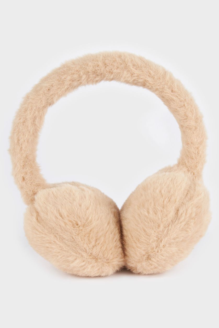 Woman Beige Woman Plush Earmuffs