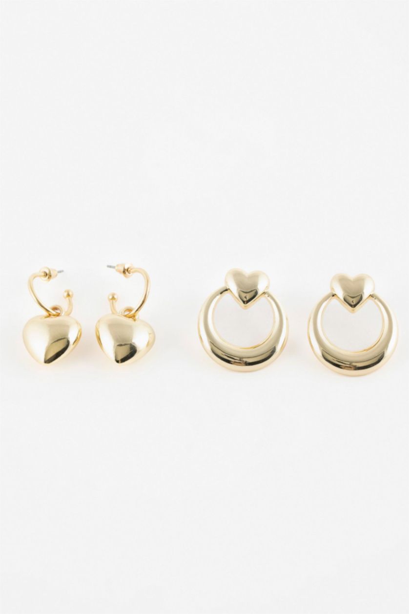 FEMME Altın Lot de 2 paires de Boucles d'oreilles cœur doré pour femme