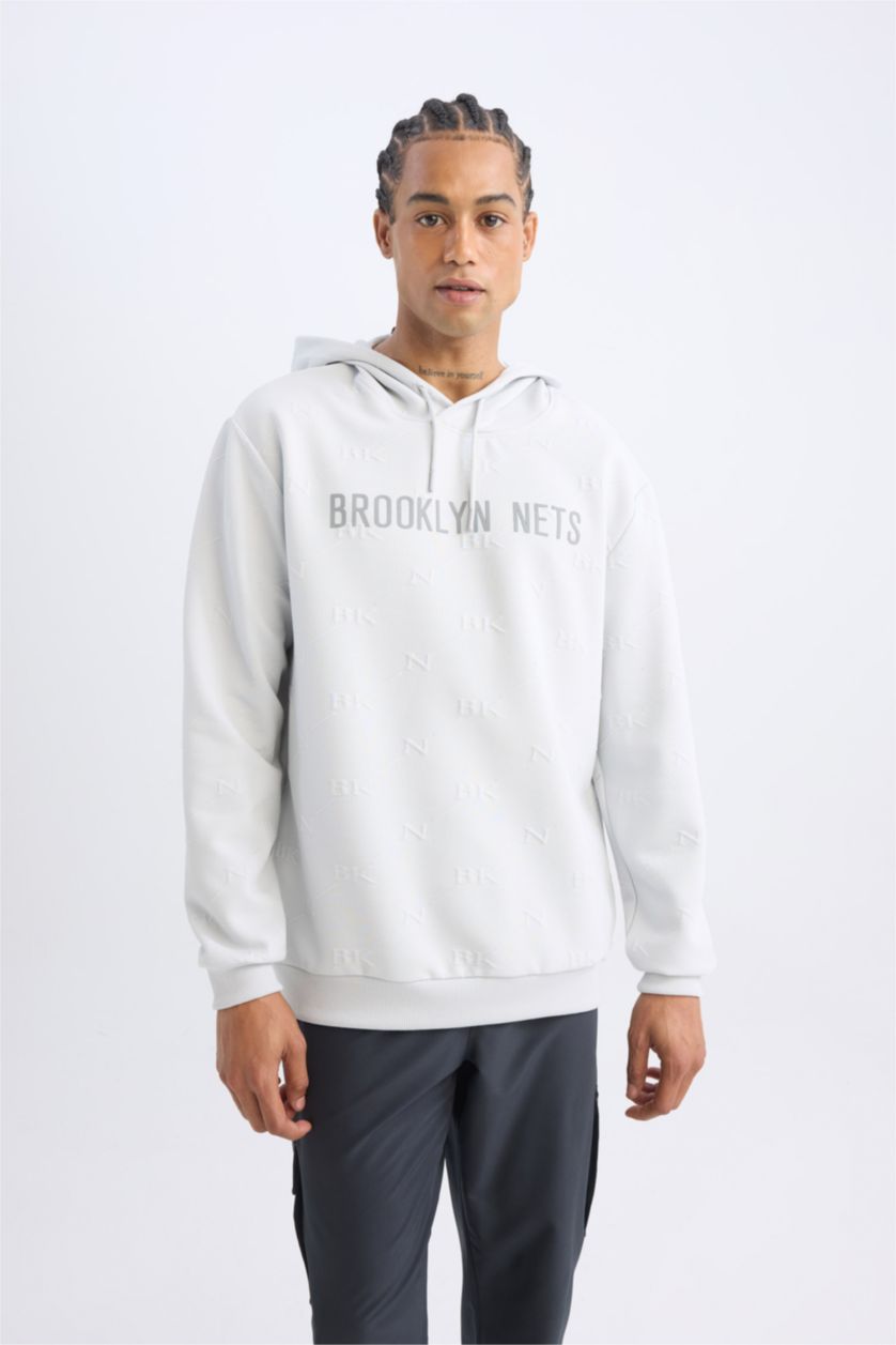 Erkek Açık Gri Standart Fıt Jakarlı Sweatshirt