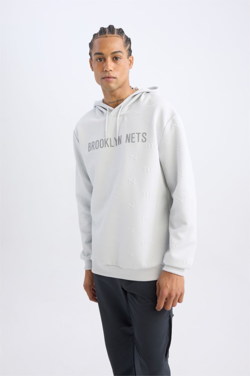 Erkek Açık Gri Standart Fıt Jakarlı Sweatshirt