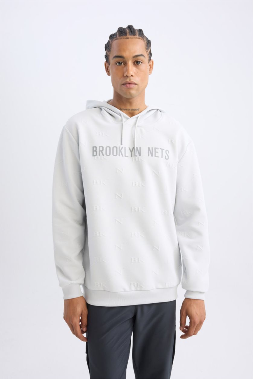 Erkek Açık Gri Standart Fıt Jakarlı Sweatshirt