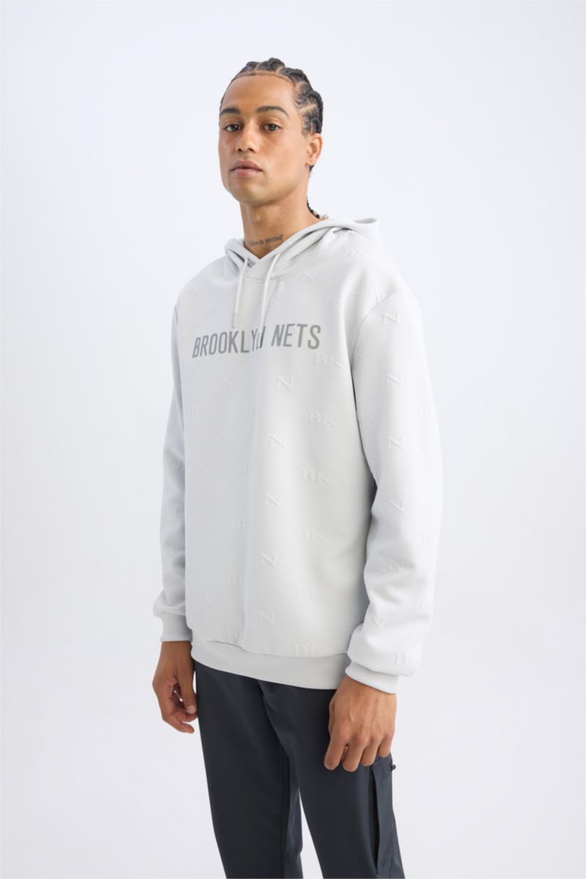 Erkek Açık Gri Standart Fıt Jakarlı Sweatshirt