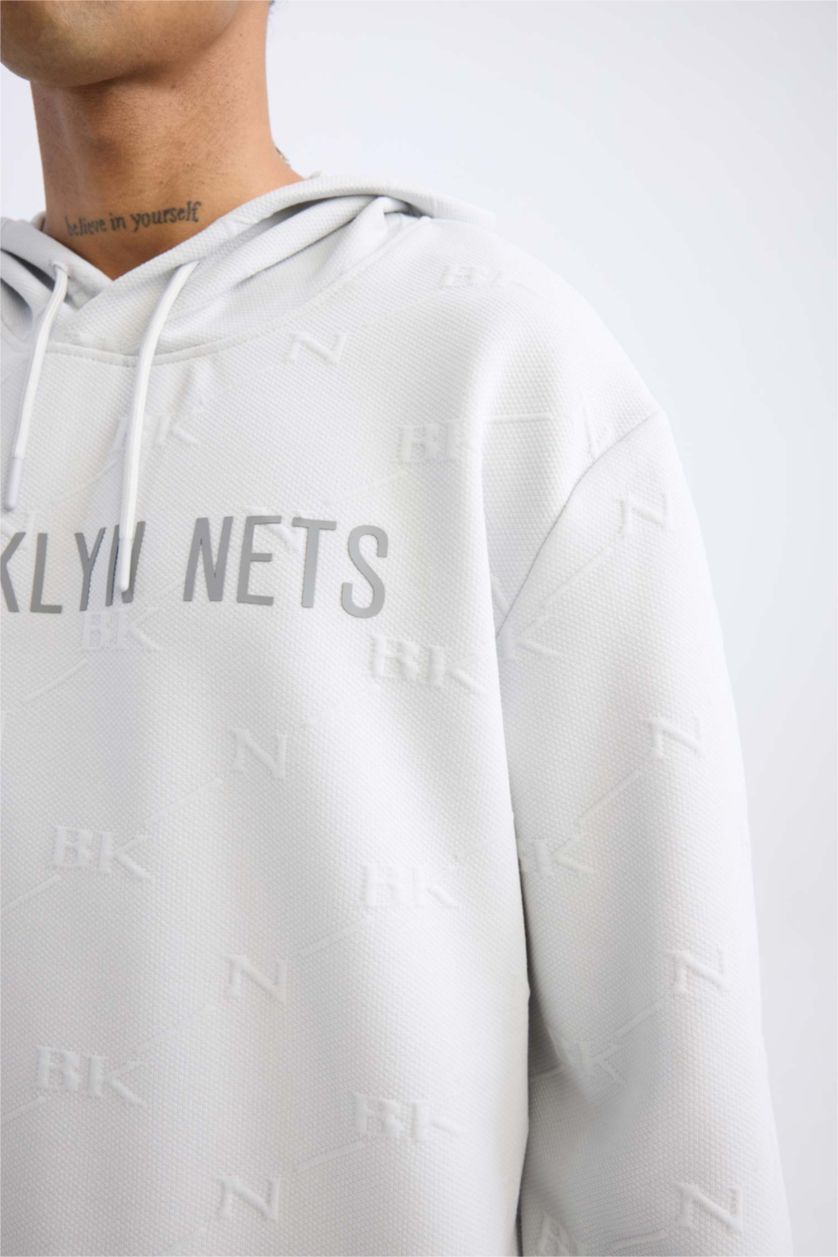 Erkek Açık Gri Standart Fıt Jakarlı Sweatshirt