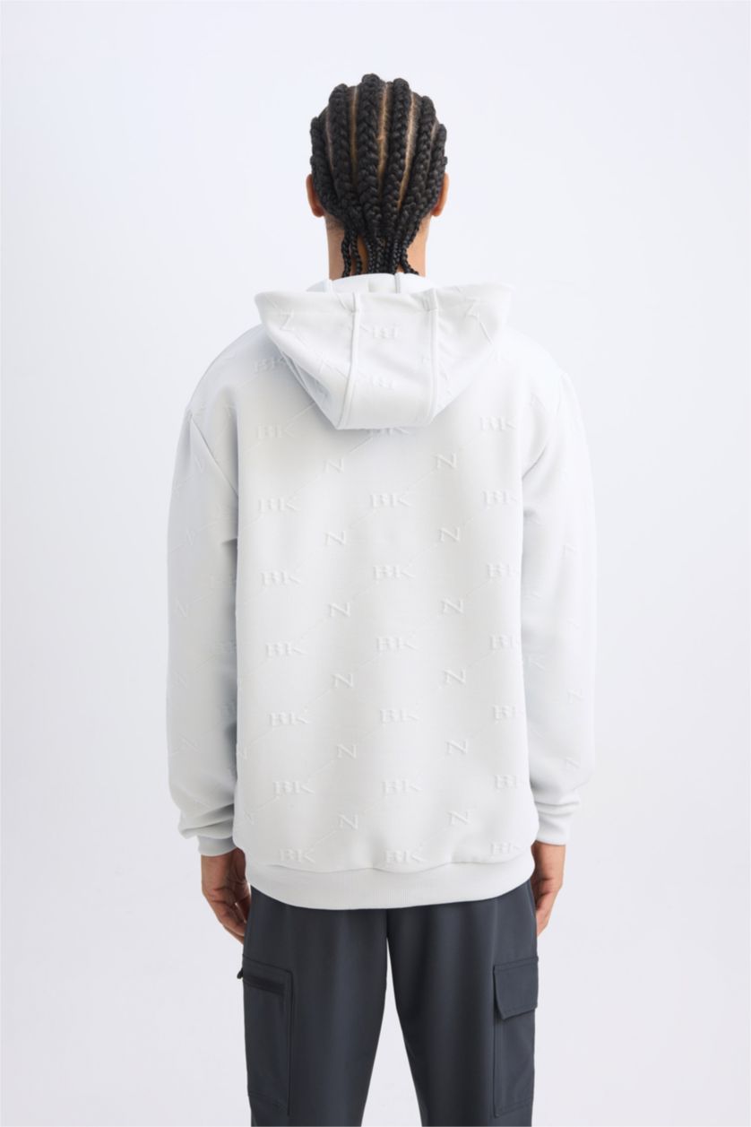 Erkek Açık Gri Standart Fıt Jakarlı Sweatshirt